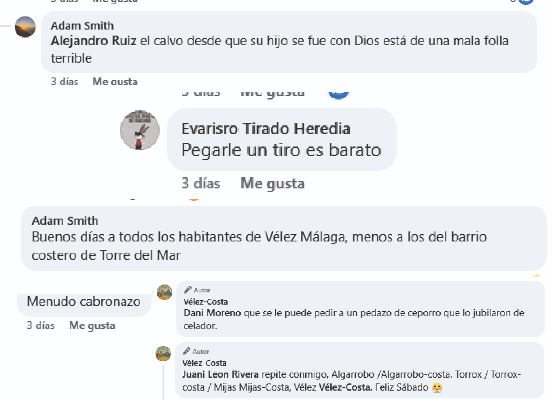 Algunos de los insultos proferidos en esta página